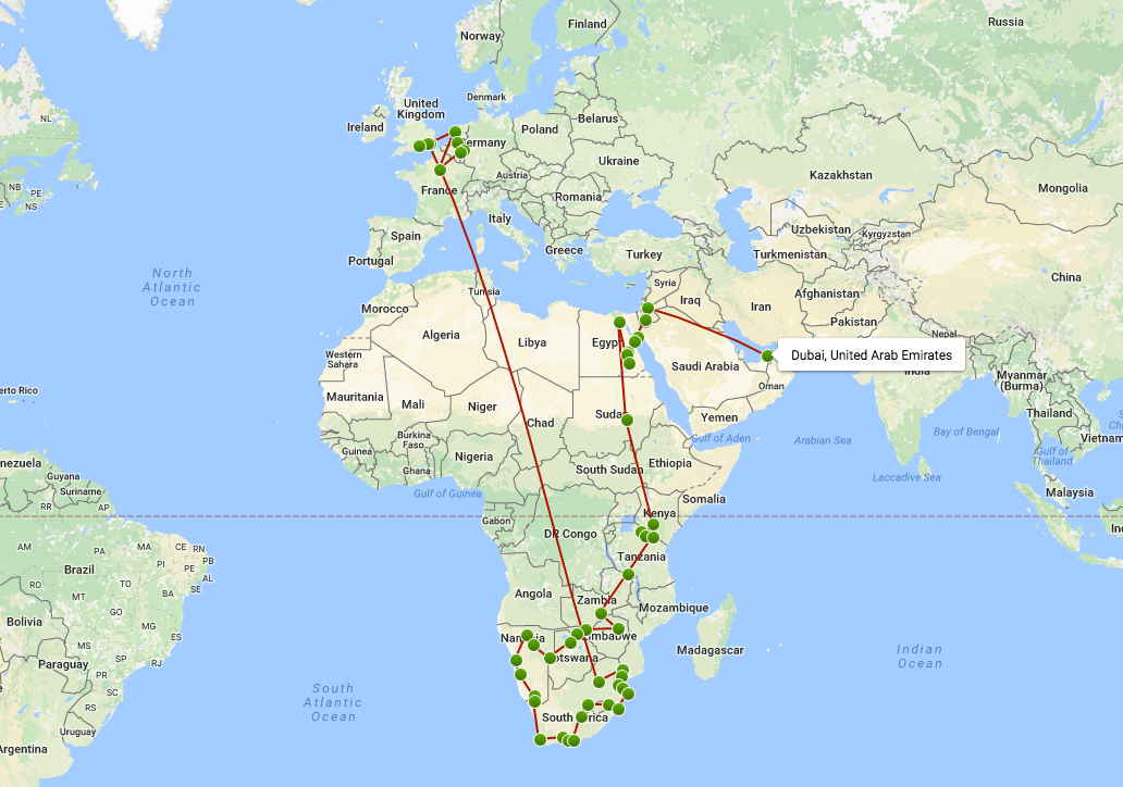 Round The World (1st leg) interactive tour map